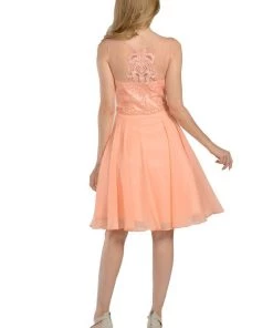 Blue Short Chiffon Dress With Beaded Bodice By Poly USA Prom