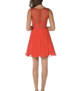 Blue Short Chiffon Dress With Lace Applique Bodice By Poly USA Prom