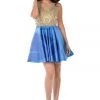 Blue Short Dress With Lace Applique Bodice By Poly USA Prom 2 Blue Short Dress With Lace Applique Bodice By Poly USA Prom