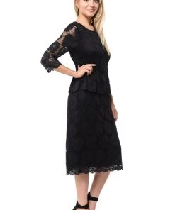 Blue Short Floral Lace Dress With Sleeves By Lenovia Mother Of The Bride Dresses