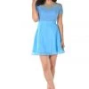 Blue Short Lace Bodice Dress With Short Sleeves By Poly USA