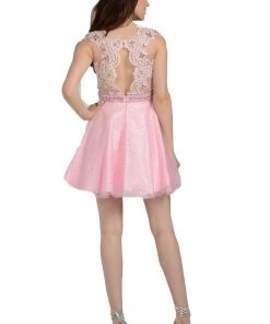 Blue Short Lace Dress With Beaded Bodice By Poly USA