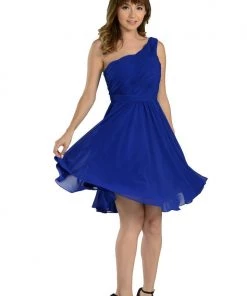 Blue Short One Shoulder Ruched Dress By Poly USA Prom