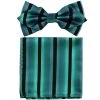 Vesuvio Napoli Blue/Black Striped Bow Tie With Pocket Square (Pointed Tip)