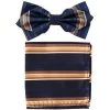Vesuvio Napoli Blue/Brown Striped Bow Tie With Pocket Square (Pointed Tip) Men