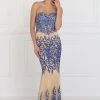Prom Blue/Nude Strapless Beaded Mermaid Gown By Elizabeth K GL2055