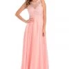 Prom Blush Long Chiffon Dress With Lace Applique Top By Poly USA