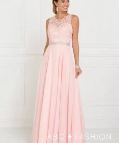 Blush Long Lace Appliqued Chiffon Dress By Elizabeth K GL2417