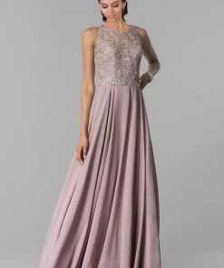Blush Long Lace Appliqued Chiffon Dress By Elizabeth K GL2417