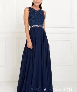 Blush Long Lace Appliqued Chiffon Dress By Elizabeth K GL2417