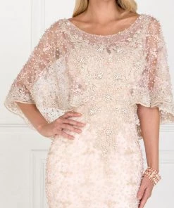 Blush Long Lace Appliqued Dress With Attached Cape By Elizabeth K 9 Blush Long Lace Appliqued Dress With Attached Cape By Elizabeth K
