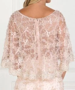 Blush Long Lace Appliqued Dress With Attached Cape By Elizabeth K 10 Blush Long Lace Appliqued Dress With Attached Cape By Elizabeth K