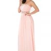 Prom Blush Long Strapless Dress With Embellished Waist By Poly USA