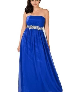 Prom Blush Long Strapless Dress With Embellished Waist By Poly USA