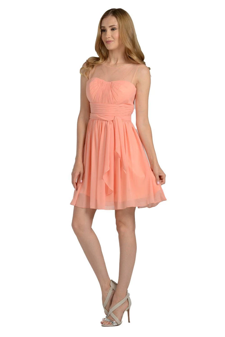 Blush Pink Short Sleeveless Illusion Dress With Bow By Poly USA Prom 5 Blush Pink Short Sleeveless Illusion Dress With Bow By Poly USA Prom