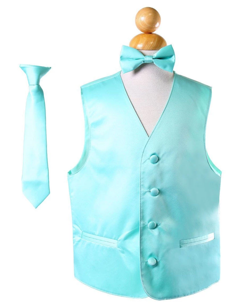 Vesuvio Napoli Boys Boys Aqua Satin Vest With Neck Tie And Bow Tie 3 Vesuvio Napoli Boys Boys Aqua Satin Vest With Neck Tie And Bow Tie