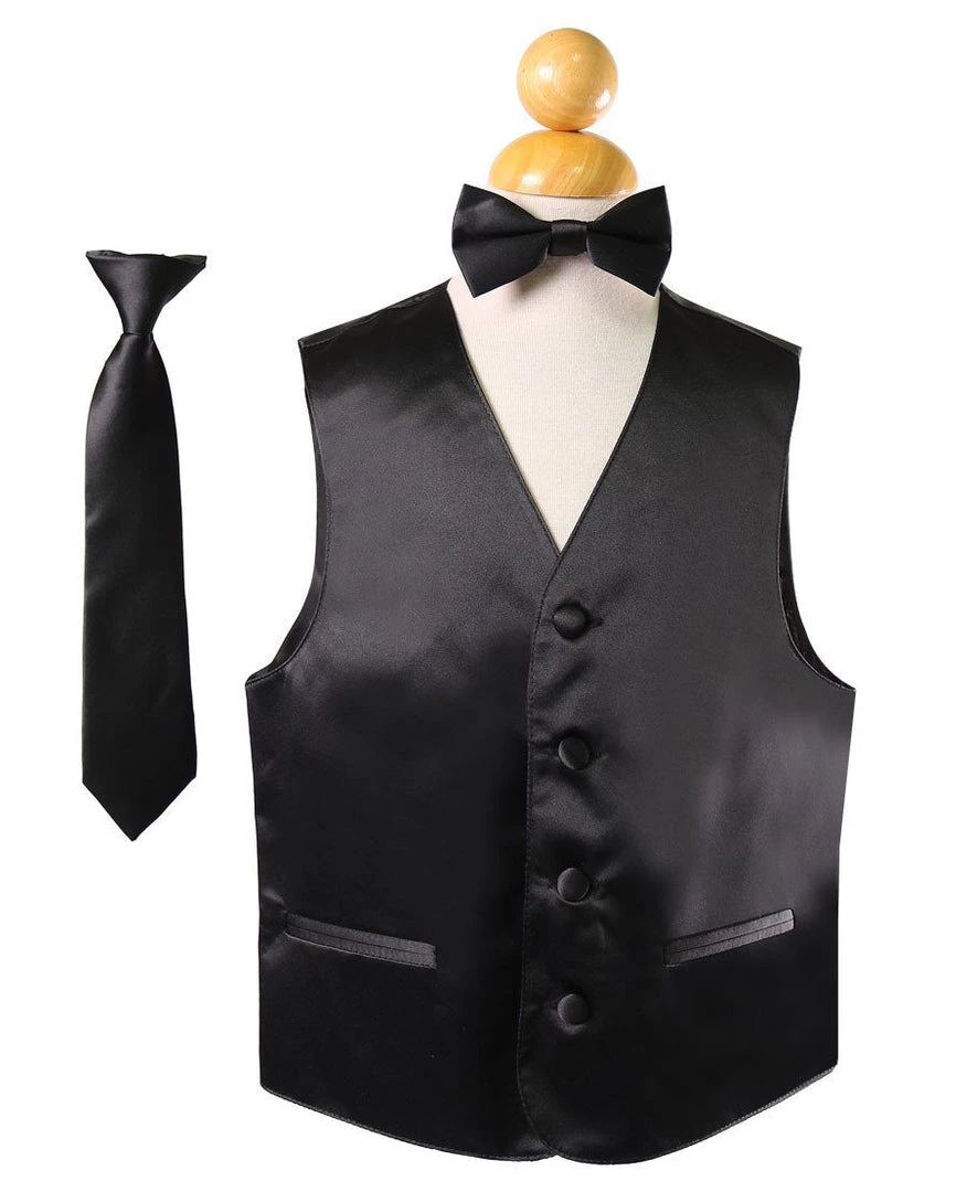 Vesuvio Napoli Boys Boys Black Satin Vest With Neck Tie And Bow Tie Boys Vests 3 Vesuvio Napoli Boys Boys Black Satin Vest With Neck Tie And Bow Tie Boys Vests