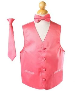 Vesuvio Napoli Boys Kids Boys Coral Satin Vest With Neck Tie And Bow Tie