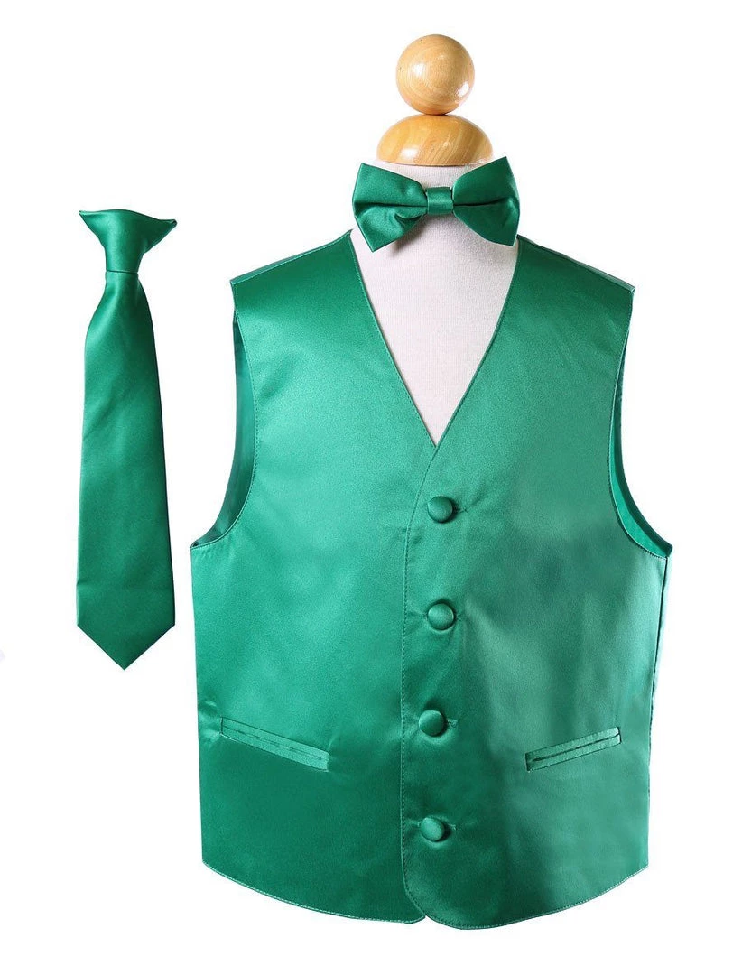 Vesuvio Napoli Boys Kids Boys Emerald Green Satin Vest With Neck Tie And Bow Tie 3 Vesuvio Napoli Boys Kids Boys Emerald Green Satin Vest With Neck Tie And Bow Tie