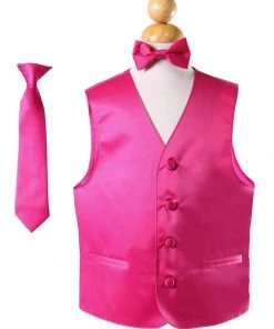Vesuvio Napoli Boys Kids Boys Fuchsia Satin Vest With Neck Tie And Bow Tie