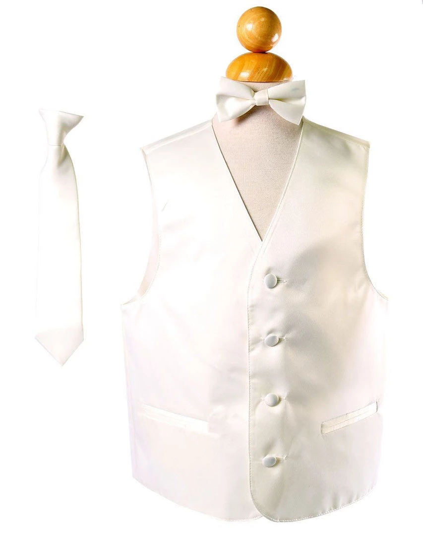 Vesuvio Napoli Boys Boys Ivory Satin Vest With Neck Tie And Bow Tie 3 Vesuvio Napoli Boys Boys Ivory Satin Vest With Neck Tie And Bow Tie