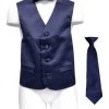 Vesuvio Napoli Boys Boys Navy Blue Satin Vest With Neck Tie And Bow Tie