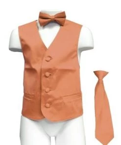 Vesuvio Napoli Boys Boys Peach Satin Vest With Neck Tie And Bow Tie