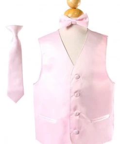 Vesuvio Napoli Boys Boys Pink Satin Vest With Neck Tie And Bow Tie Kids