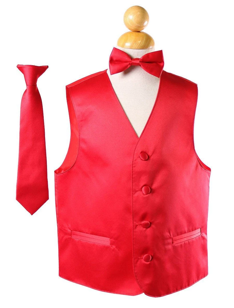 Vesuvio Napoli Boys Kids Boys Red Satin Vest With Neck Tie And Bow Tie 3 Vesuvio Napoli Boys Kids Boys Red Satin Vest With Neck Tie And Bow Tie
