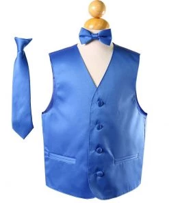 Vesuvio Napoli Boys Kids Boys Royal Blue Satin Vest With Neck Tie And Bow Tie