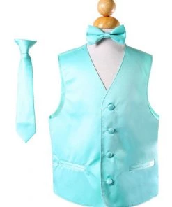Vesuvio Napoli Boys Kids Boys Solid Satin Vests With Neck Tie And Bow Tie