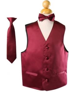Vesuvio Napoli Boys Kids Boys Solid Satin Vests With Neck Tie And Bow Tie