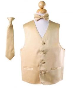Vesuvio Napoli Boys Kids Boys Solid Satin Vests With Neck Tie And Bow Tie