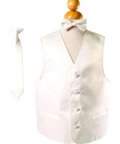 Vesuvio Napoli Boys Kids Boys Solid Satin Vests With Neck Tie And Bow Tie