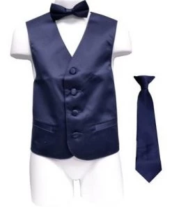 Vesuvio Napoli Boys Kids Boys Solid Satin Vests With Neck Tie And Bow Tie