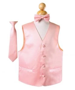 Vesuvio Napoli Boys Kids Boys Solid Satin Vests With Neck Tie And Bow Tie