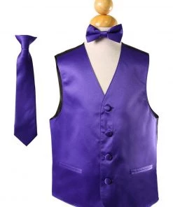 Vesuvio Napoli Boys Kids Boys Solid Satin Vests With Neck Tie And Bow Tie