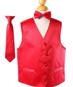 Vesuvio Napoli Boys Kids Boys Solid Satin Vests With Neck Tie And Bow Tie