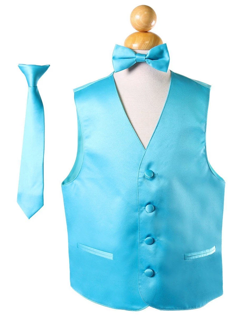 Vesuvio Napoli Boys Boys Turquoise Satin Vest With Neck Tie And Bow Tie 3 Vesuvio Napoli Boys Boys Turquoise Satin Vest With Neck Tie And Bow Tie