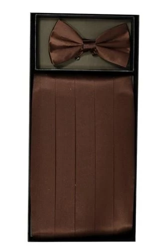 Vesuvio Napoli Brown Silk Satin Cummerbund And Bow Tie Set Men 3 Vesuvio Napoli Brown Silk Satin Cummerbund And Bow Tie Set Men