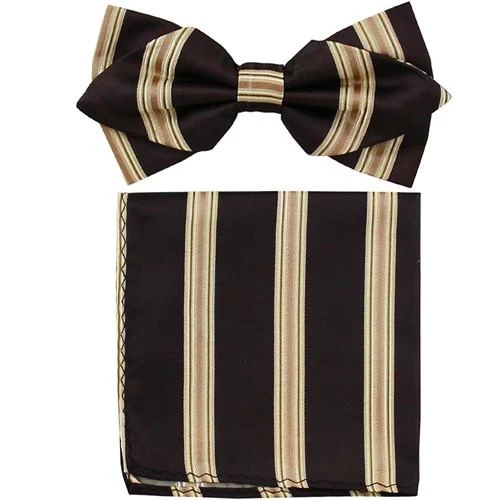 Vesuvio Napoli Brown Striped Bow Tie With Pocket Square (Pointed Tip) Men 3 Vesuvio Napoli Brown Striped Bow Tie With Pocket Square (Pointed Tip) Men