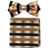 Vesuvio Napoli Men Brown Striped Bow Tie With Pocket Square (Pointed Tip) 2 Vesuvio Napoli Men Brown Striped Bow Tie With Pocket Square (Pointed Tip)