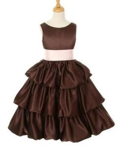 ABC Fashion Brown Tea Length Flower Girl Dresses With Sash 12 ABC Fashion Brown Tea Length Flower Girl Dresses With Sash