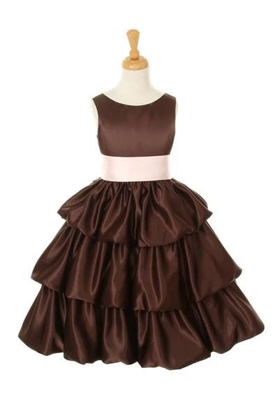 ABC Fashion Brown Tea Length Flower Girl Dresses With Sash 7 ABC Fashion Brown Tea Length Flower Girl Dresses With Sash