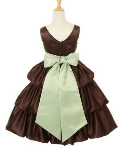 ABC Fashion Brown Tea Length Flower Girl Dresses With Sash 11 ABC Fashion Brown Tea Length Flower Girl Dresses With Sash