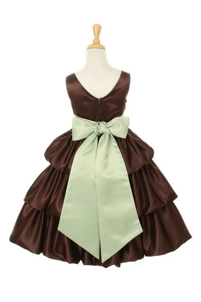 ABC Fashion Brown Tea Length Flower Girl Dresses With Sash 6 ABC Fashion Brown Tea Length Flower Girl Dresses With Sash