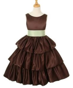 ABC Fashion Brown Tea Length Flower Girl Dresses With Sash