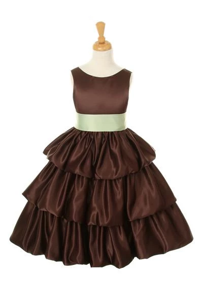 ABC Fashion Brown Tea Length Flower Girl Dresses With Sash 3 ABC Fashion Brown Tea Length Flower Girl Dresses With Sash