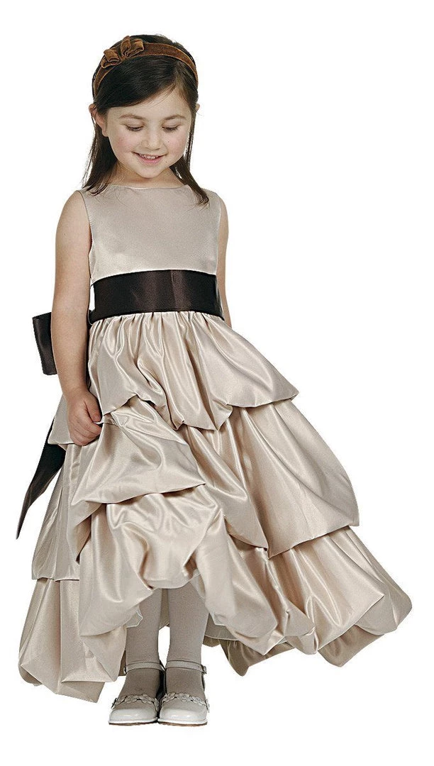 ABC Fashion Brown Tea Length Flower Girl Dresses With Sash 4 ABC Fashion Brown Tea Length Flower Girl Dresses With Sash