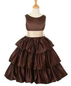 ABC Fashion Brown Tea Length Flower Girl Dresses With Sash 13 ABC Fashion Brown Tea Length Flower Girl Dresses With Sash